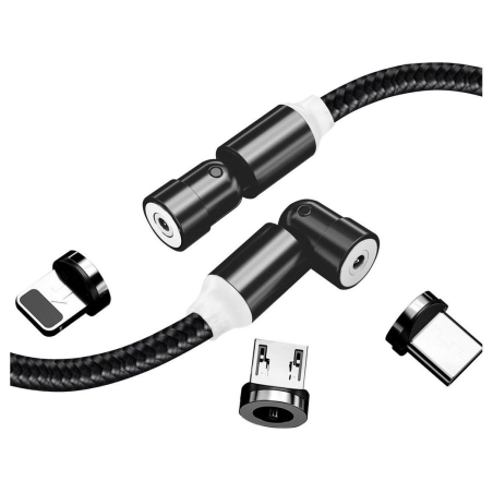 Colorway Cable 3in1 (Lightning+MicroUSB+Type-C) Magnetic Rotation 540° 2.4А, 1m | CW-CBUU037-BK