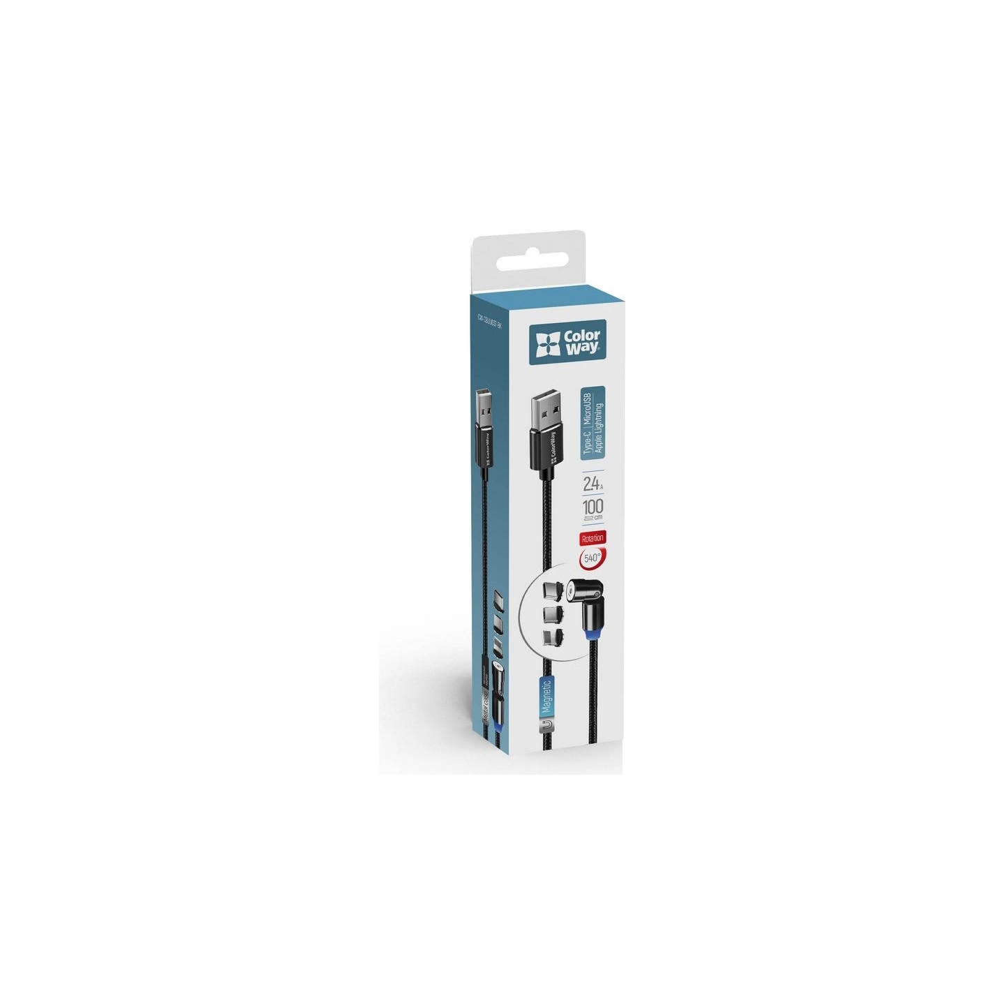 Colorway Cable 3in1 (Lightning+MicroUSB+Type-C) Magnetic Rotation 540° 2.4А, 1m | CW-CBUU037-BK