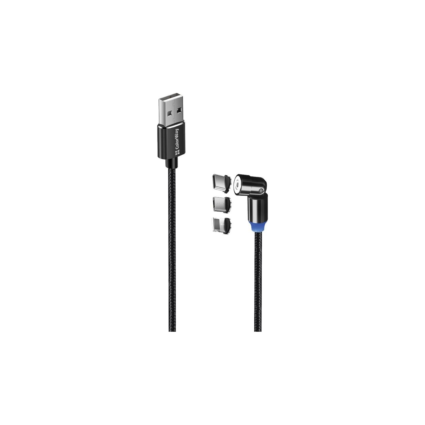Colorway Cable 3in1 (Lightning+MicroUSB+Type-C) Magnetic Rotation 540° 2.4А, 1m | CW-CBUU037-BK