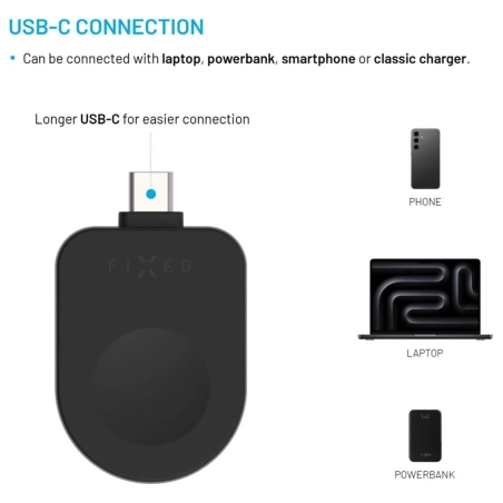 Fixed USB-C Charging Adapter for Apple Watch compatible with Powerstation Uni, Black