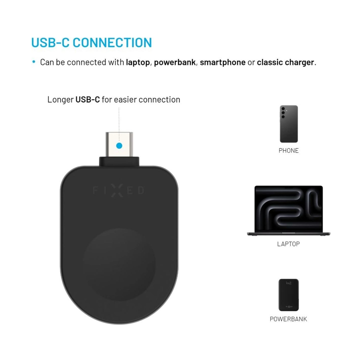 Fixed USB-C Charging Adapter for Apple Watch compatible with Powerstation Uni, Black