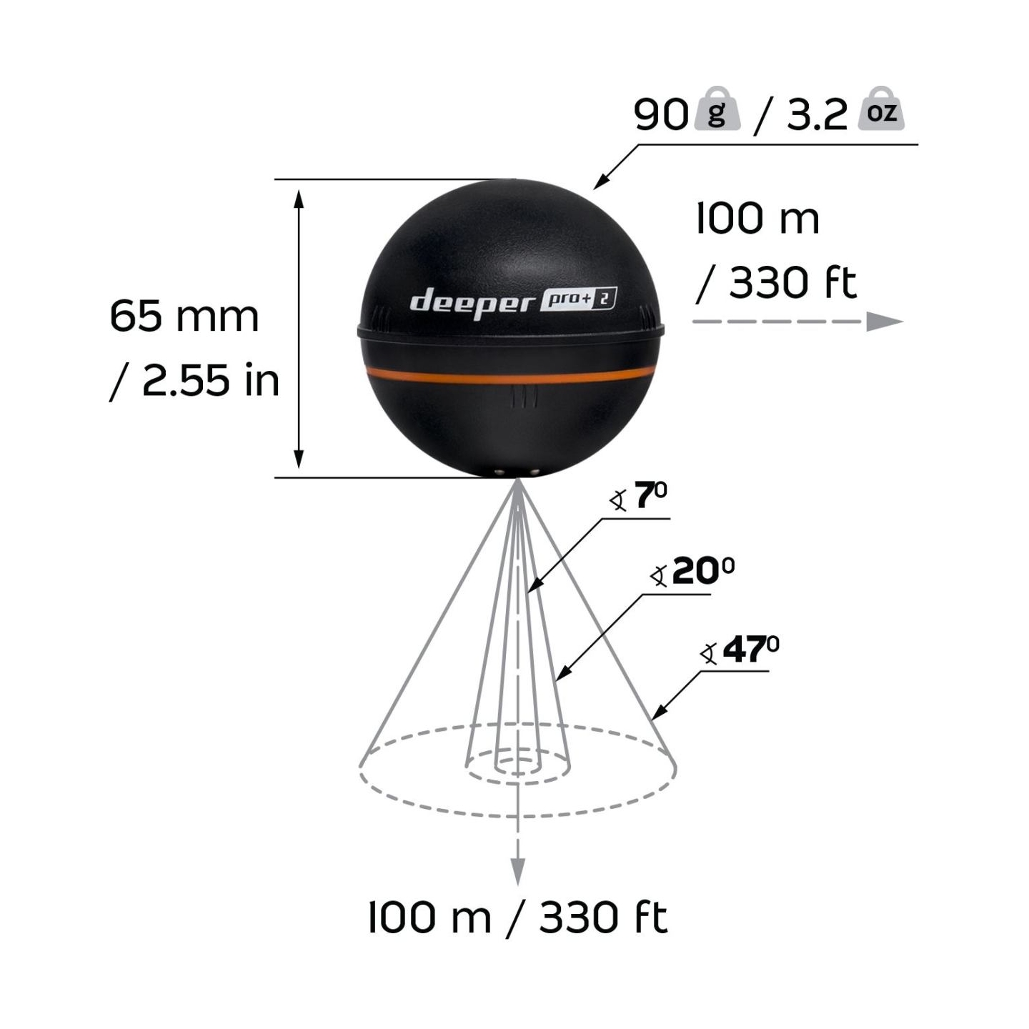 Deeper | Smart Sonar PRO+2 | Sonar | Wi-Fi | Black