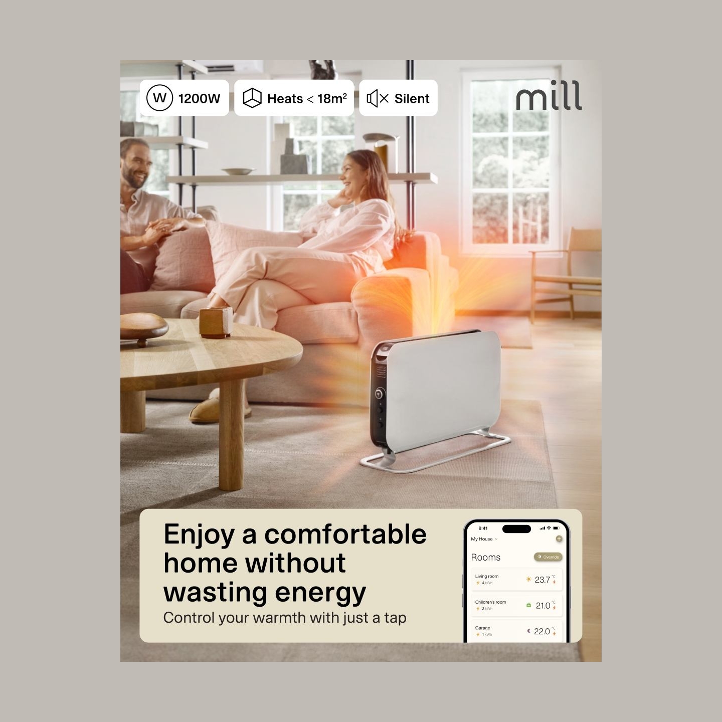 Mill | Heater | CO1200WIFI3 GEN3 | Convection Heater | 1200 W | Number of power levels 3 | Suitable for rooms up to 14-18 m² | W