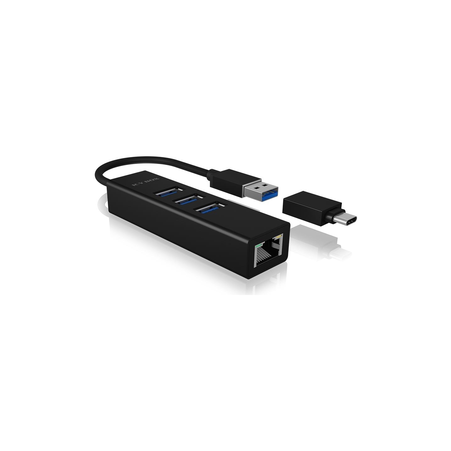 Raidsonic | 4 Port Hub with USB 3.0 Type-A, Type-C, Gigabit LAN | Icy Box IB-HUB1419-LAN