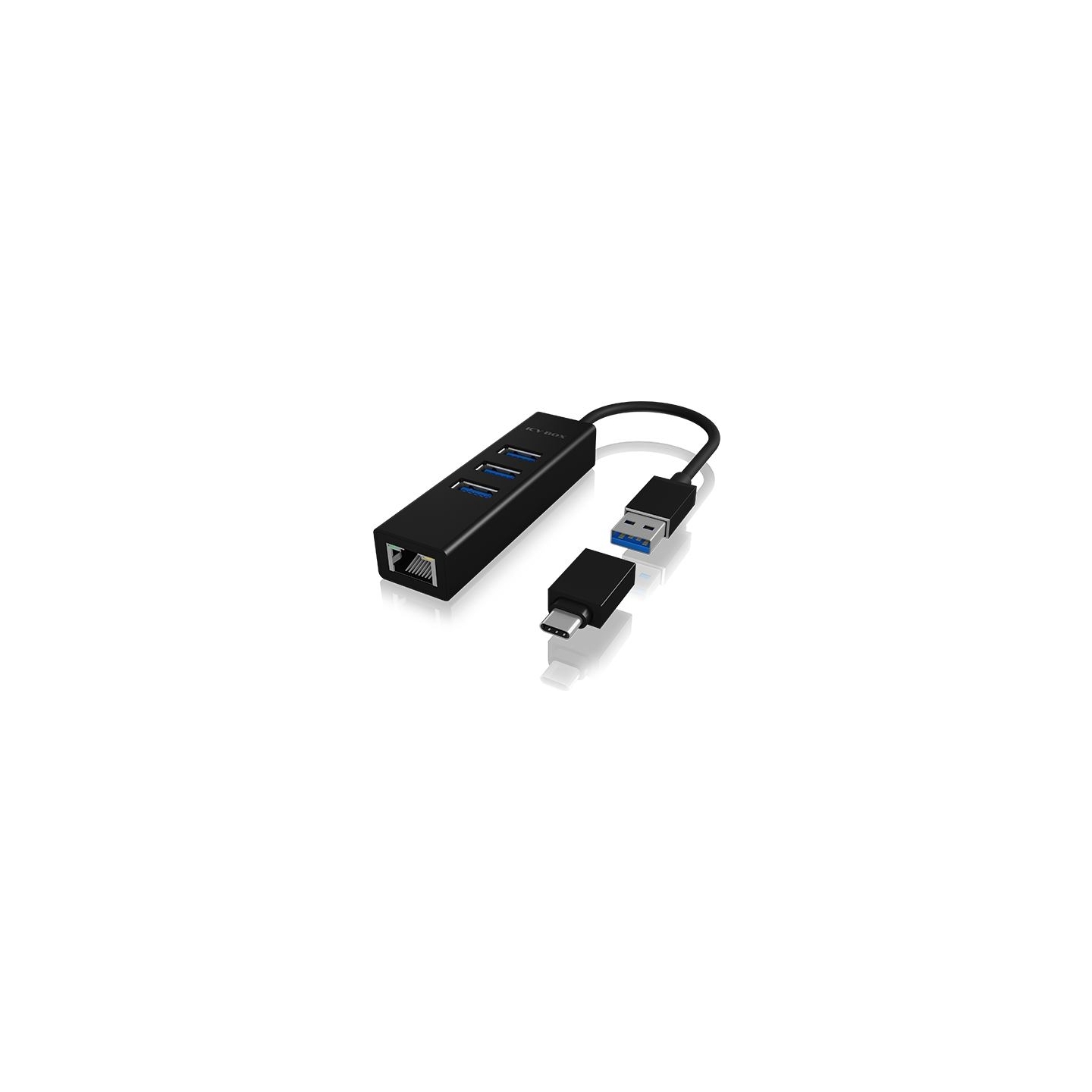 Raidsonic | 4 Port Hub with USB 3.0 Type-A, Type-C, Gigabit LAN | Icy Box IB-HUB1419-LAN