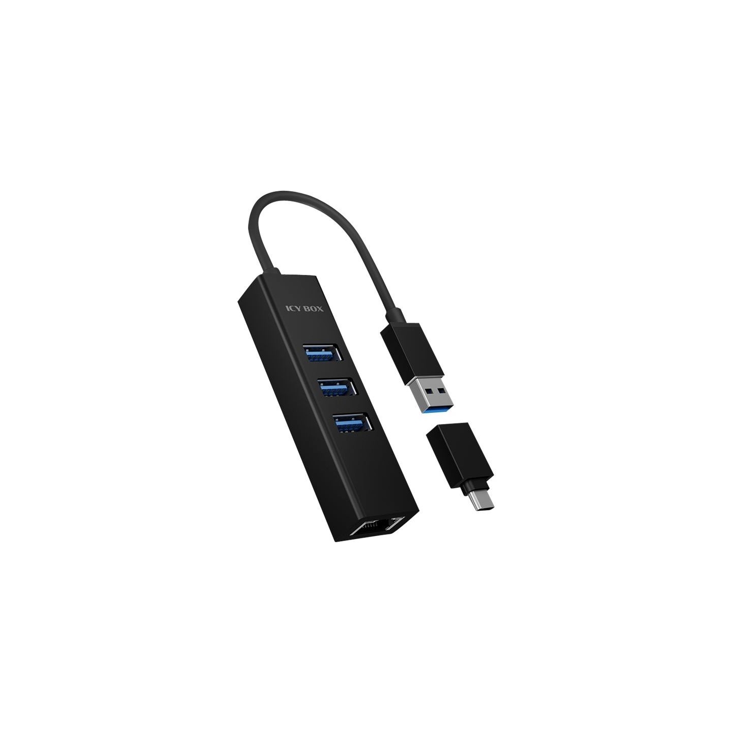 Raidsonic | 4 Port Hub with USB 3.0 Type-A, Type-C, Gigabit LAN | Icy Box IB-HUB1419-LAN