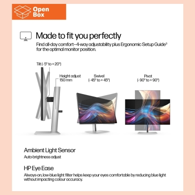 HP 727pq Series 7 Pro QHD Monitor - OPENBOX - 27" 2560x1440 QHD 400-nit 120Hz AG, IPS Black HDR 400, USB-C(15W)/HDMI/DisplayPort