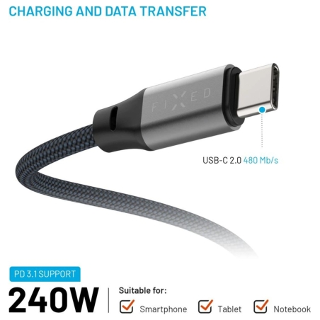 Fixed | Magnetic Braided Cable USB-C/USB-C, USB 2.0, Gray | FIXDBM-CC12-GR