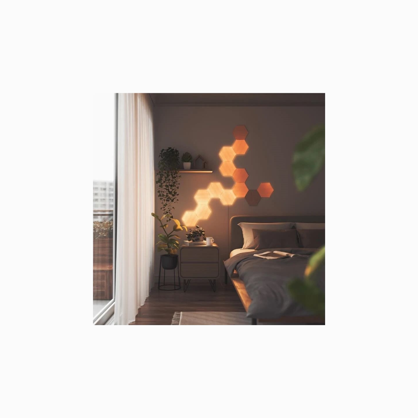 Nanoleaf | Elements Wood Look Hexagons Starter Kit (7 panels) | Cool White + Warm White