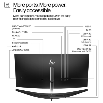 HP 534pm Series 5 Pro WQHD USB-C Curved Conferencing PVC Free Monitor - 34" 3440x1440 WQHD 400-nit AG, VA, USB-C(100W/15W)/HDMI/