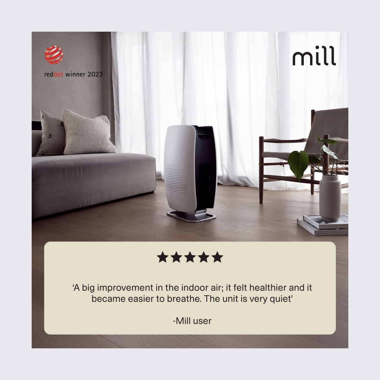 Mill | Silent Pro Air Purifier | APSILENT | Suitable for rooms up to 115 m² | 68.3 m³ | White/Black
