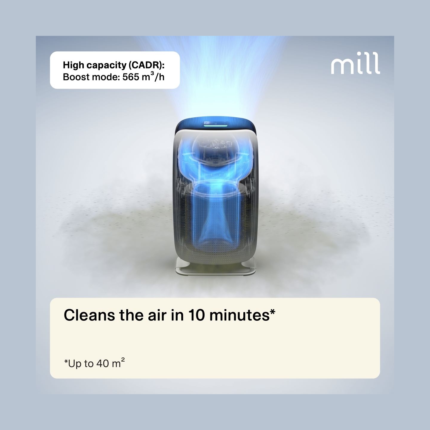 Mill | Silent Pro Air Purifier | APSILENT | Suitable for rooms up to 115 m² | 68.3 m³ | White/Black