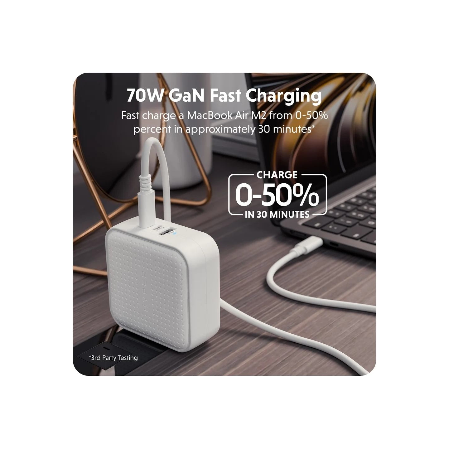 Hyper HyperJuice 70W USB-C GaN Travel Charger, White | HJ1003WHWWGL