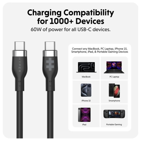 Hyper | HyperJuice USB-C Silicone Charging Cable | HJ4011BKGL