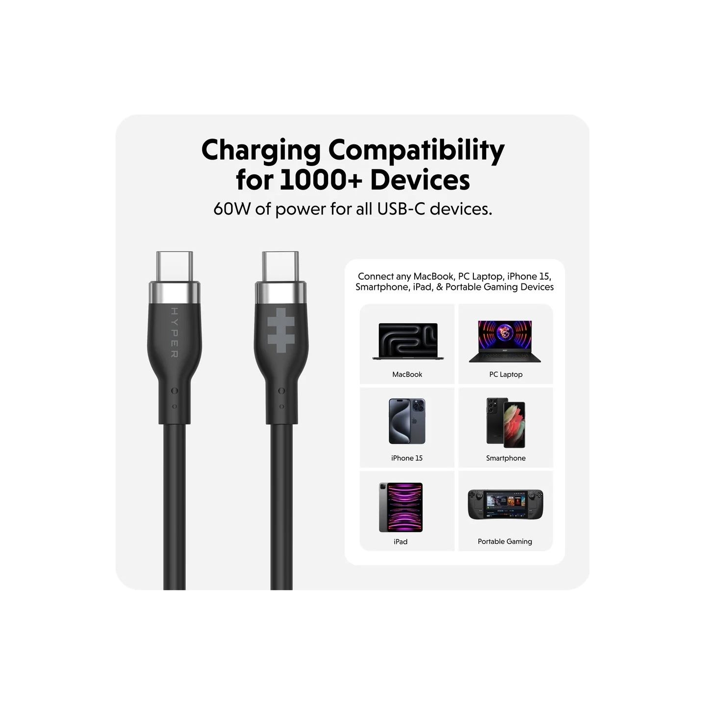 Hyper | HyperJuice USB-C Silicone Charging Cable | HJ4011BKGL