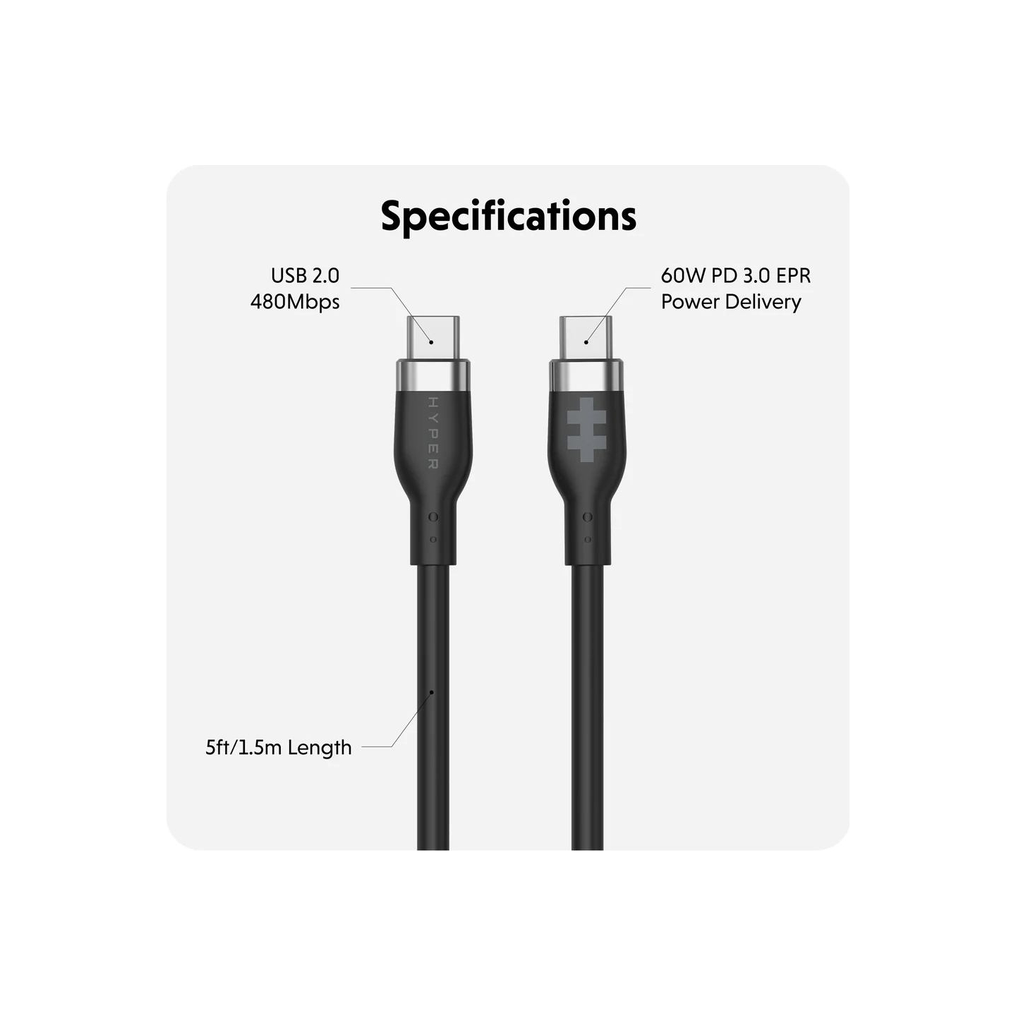 Hyper | HyperJuice USB-C Silicone Charging Cable | HJ4011BKGL