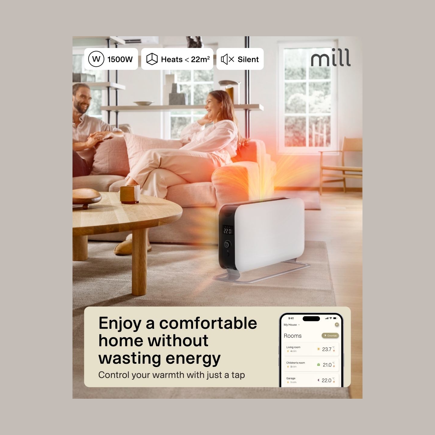 Mill | Portable Heater | CO1500MAXWIFI3 | Convection Heater | 1500 W | Suitable for rooms up to 14-18 m² | White | IPX4