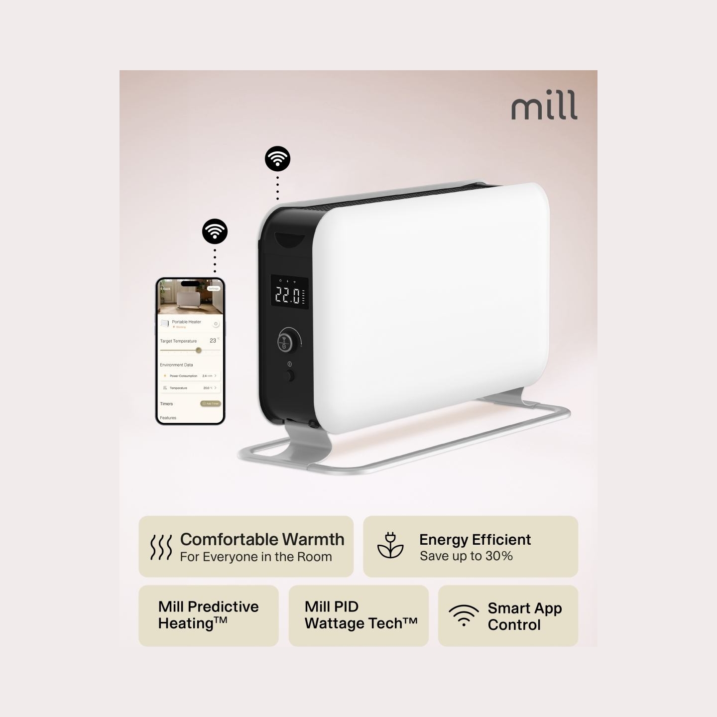 Mill | Portable Heater | CO1500MAXWIFI3 | Convection Heater | 1500 W | Suitable for rooms up to 14-18 m² | White | IPX4