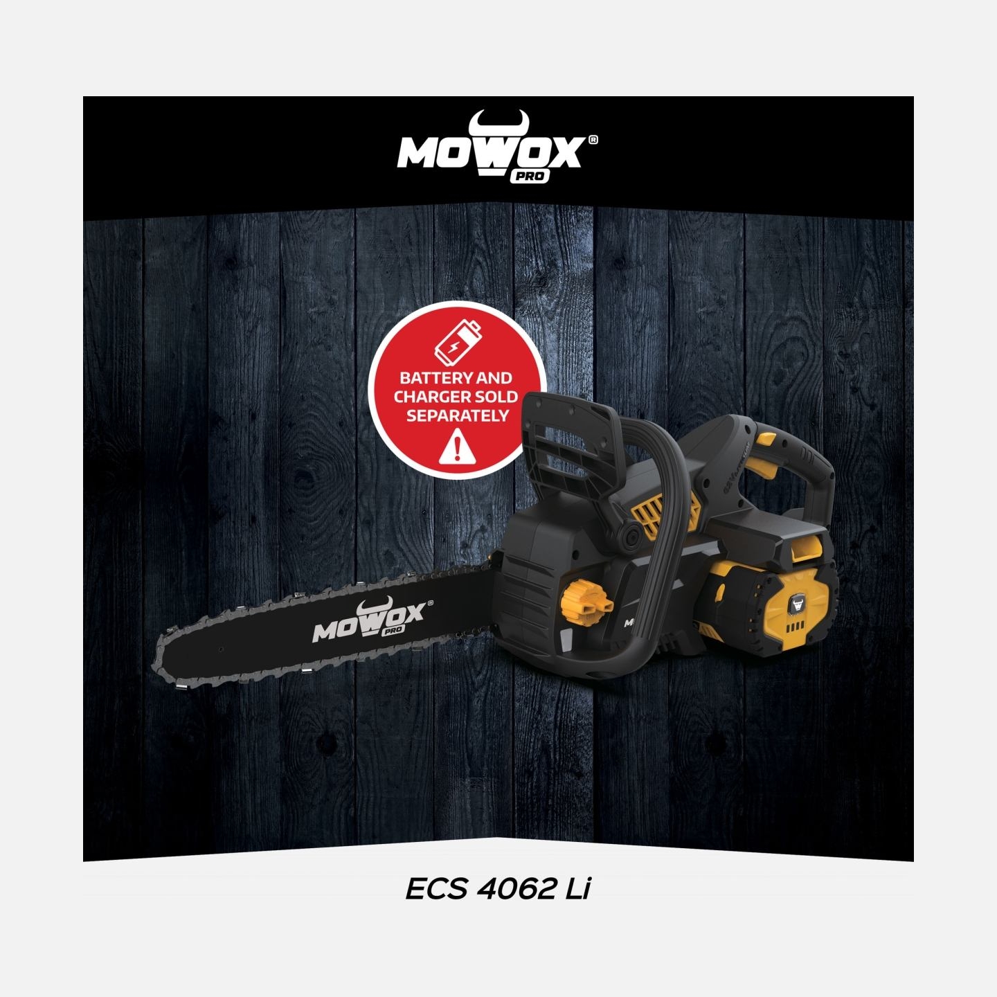 Mowox | Excel Series Hand Held Battery Chain Saw With Toolless Saw Chain Tension System (Without Battery and Charger) | ECS 4062