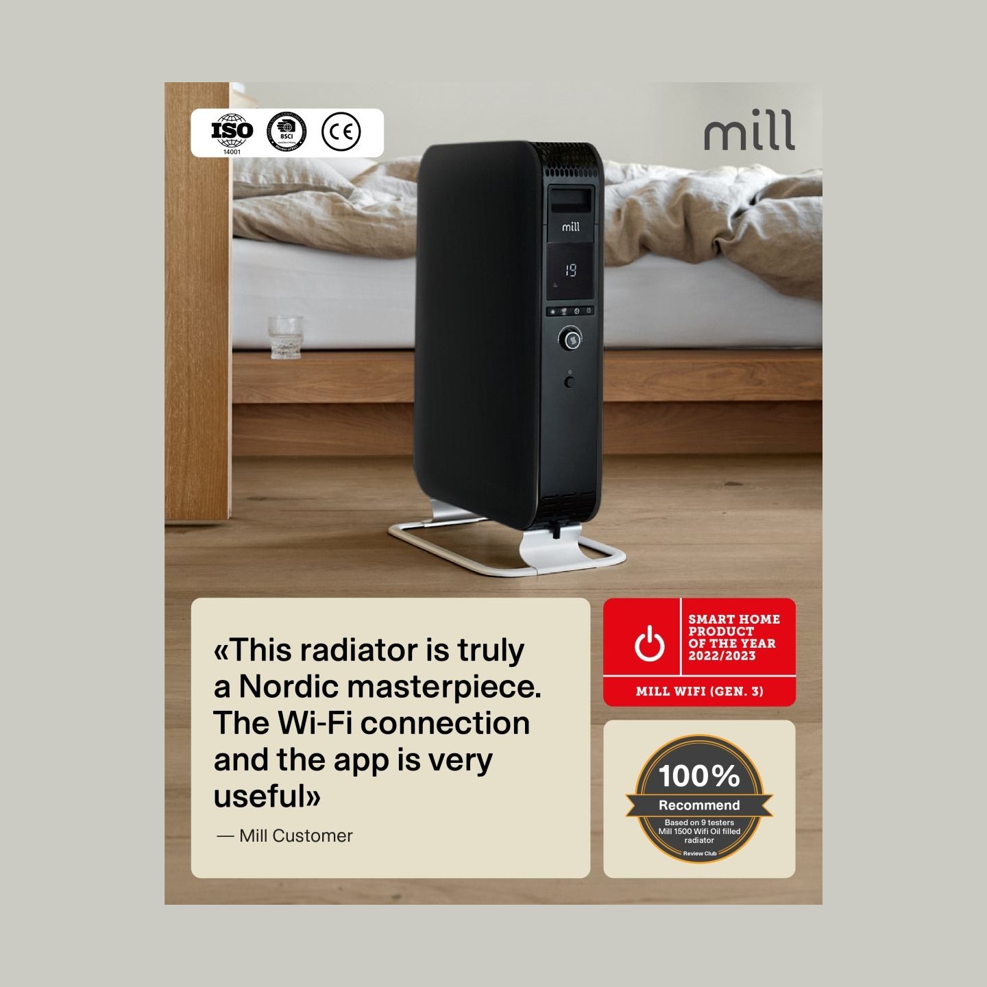 Mill | Heater | OIL1500WIFI3 Gentle Air | Oil Filled Radiator | 1500 W | Suitable for rooms up to 22 m² | Black