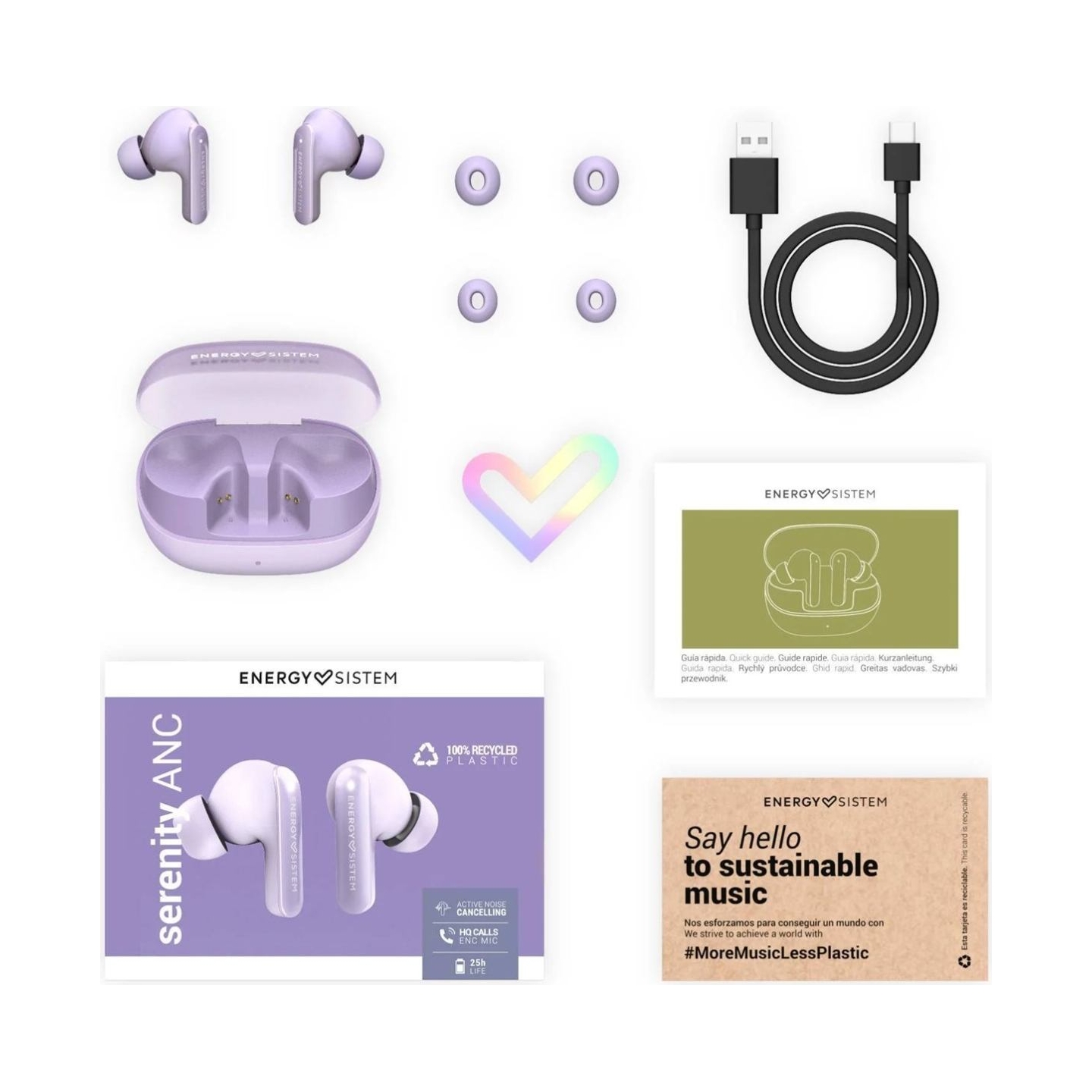 Energy Sistem True Wireless Earphones | Serenity ANC | Built-in microphone | Bluetooth | ANC | Lavender