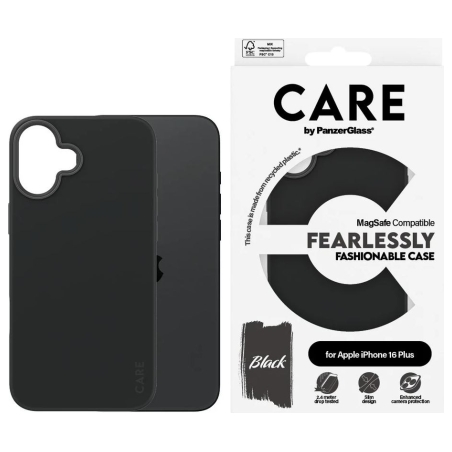 Care by PanzerGlass Case Fashion | Back protection | Apple | iPhone 16 Plus | Recycled plastic | Black | MagSafe