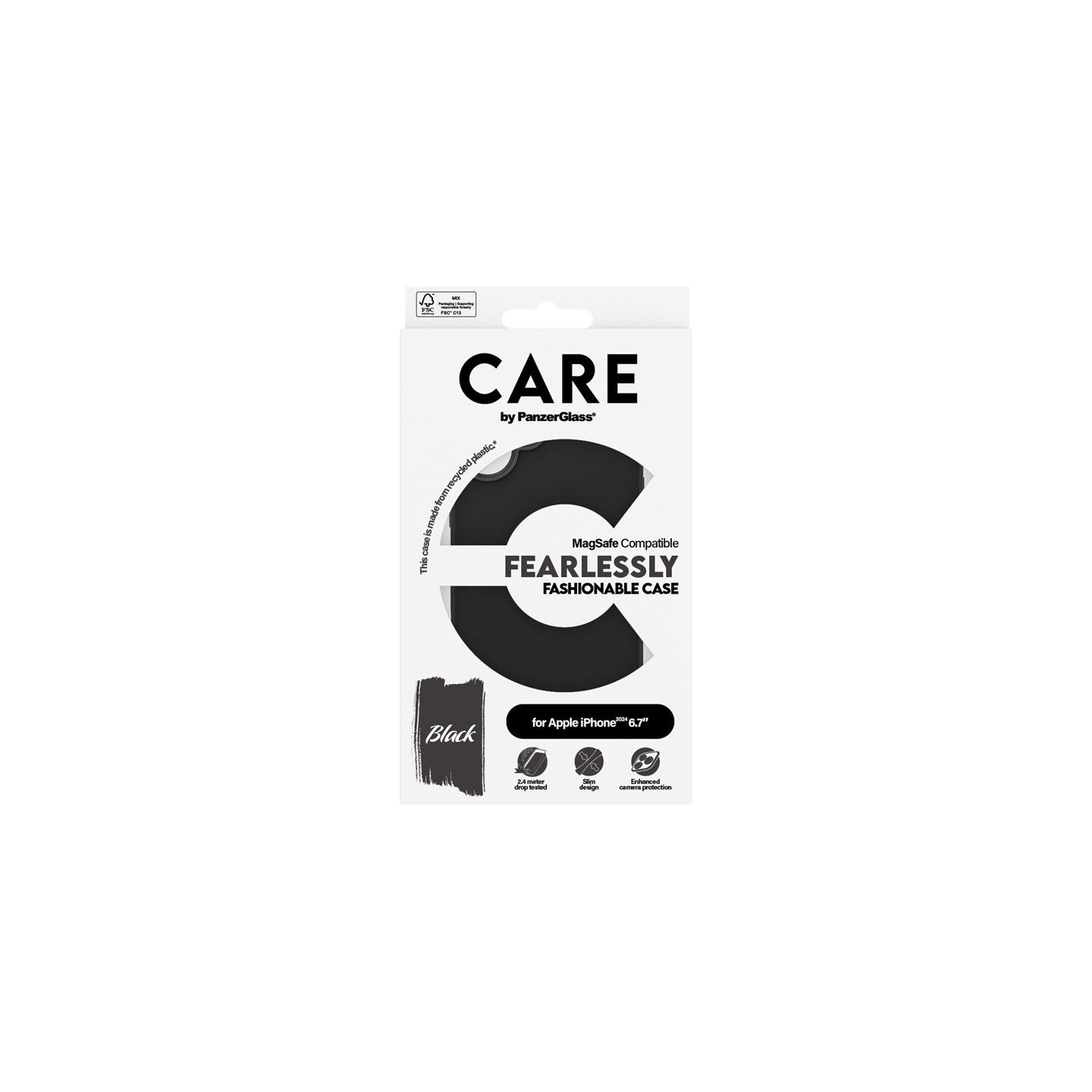 Care by PanzerGlass Case Fashion | Back protection | Apple | iPhone 16 Plus | Recycled plastic | Black | MagSafe