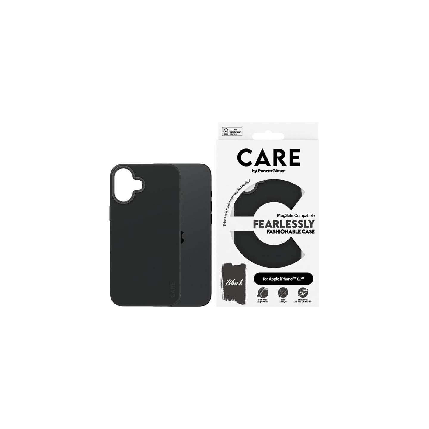 Care by PanzerGlass Case Fashion | Back protection | Apple | iPhone 16 Plus | Recycled plastic | Black | MagSafe