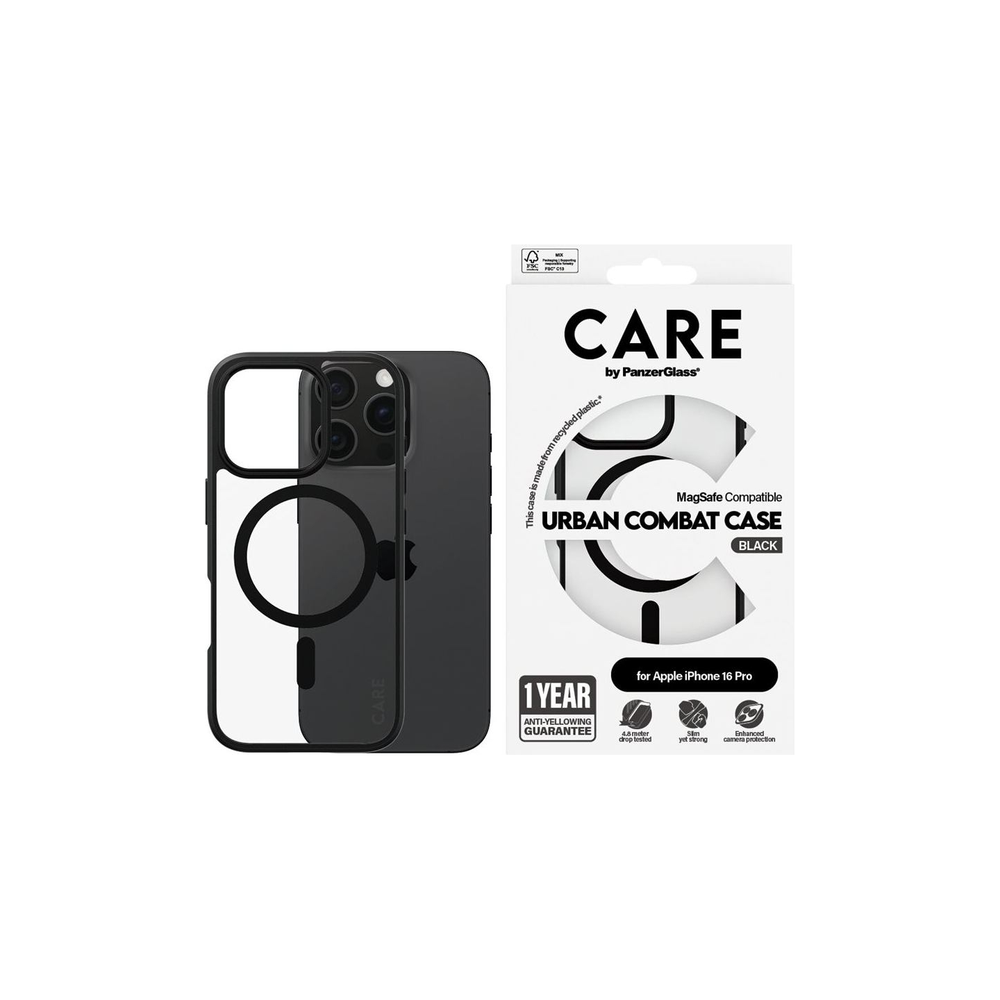 Care Flagship Case | Back cover | Apple | iPhone 16 PRO | Recycled plastic | Black | MagSafe