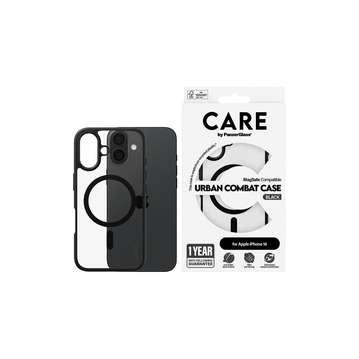 Care Flagship Case | Back cover | Apple | iPhone 16 | Recycled plastic | Black | MagSafe