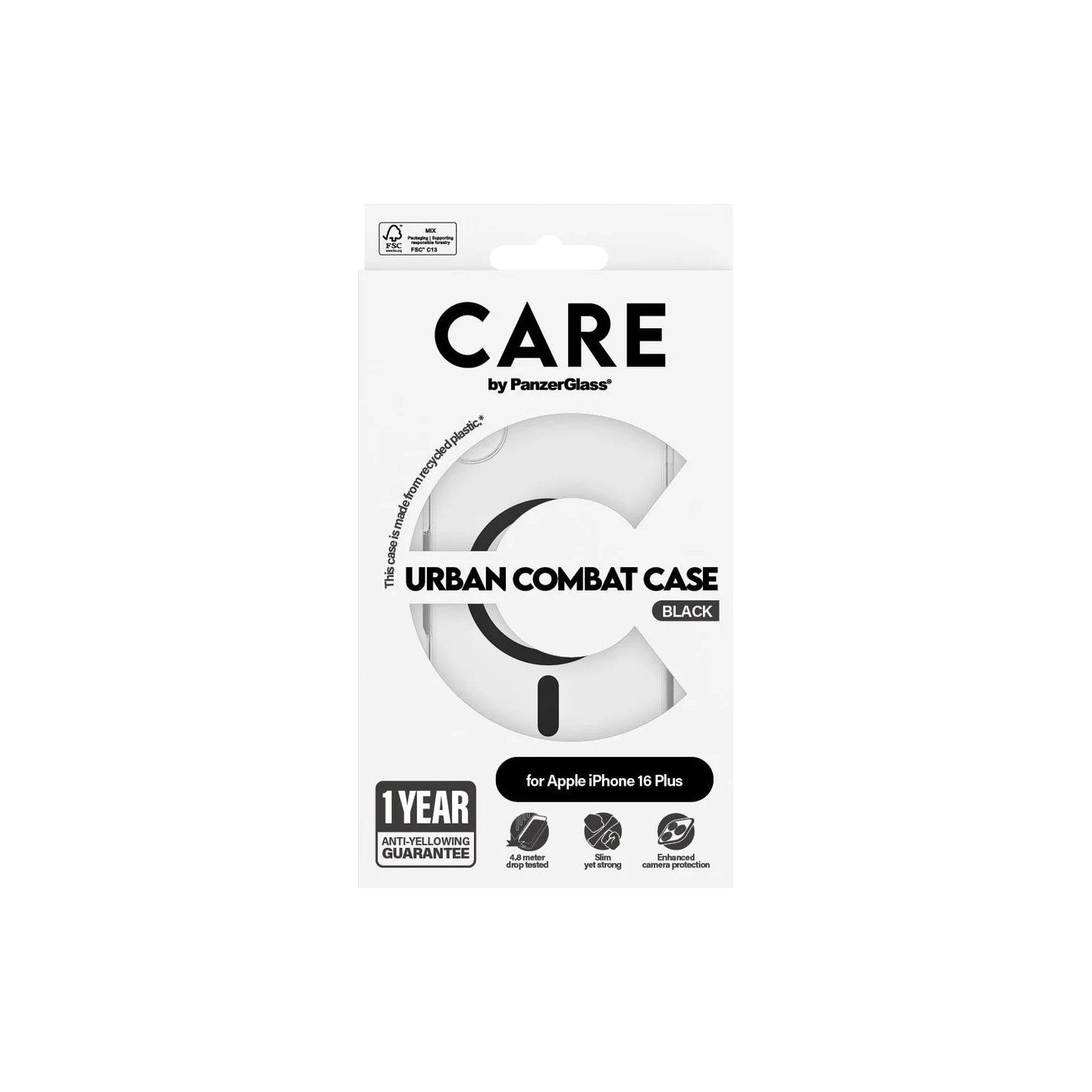 Care by PanzerGlass Case Flagship | Back protection | Apple | iPhone 16 Plus | Recycled plastic | Transparent/Black | MagSafe