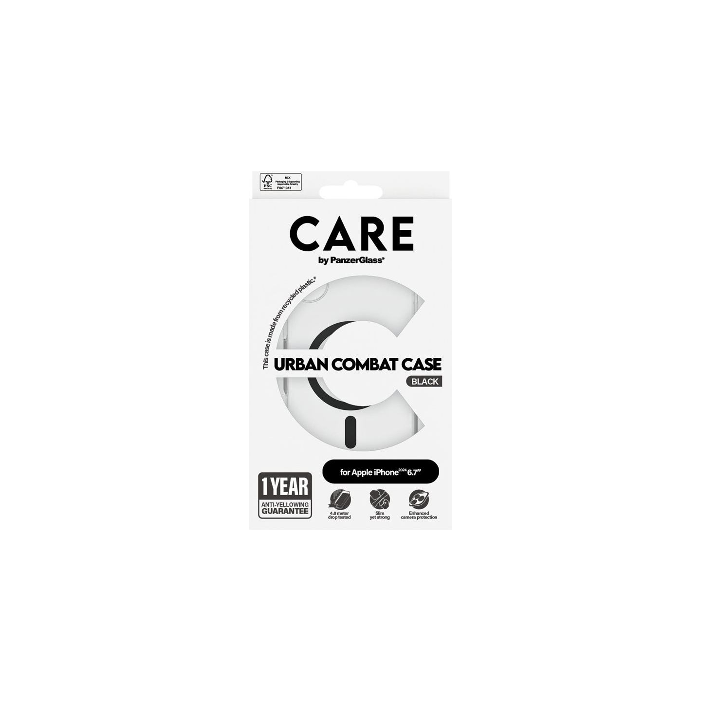 Care by PanzerGlass Case Flagship | Back protection | Apple | iPhone 16 Plus | Recycled plastic | Transparent/Black | MagSafe