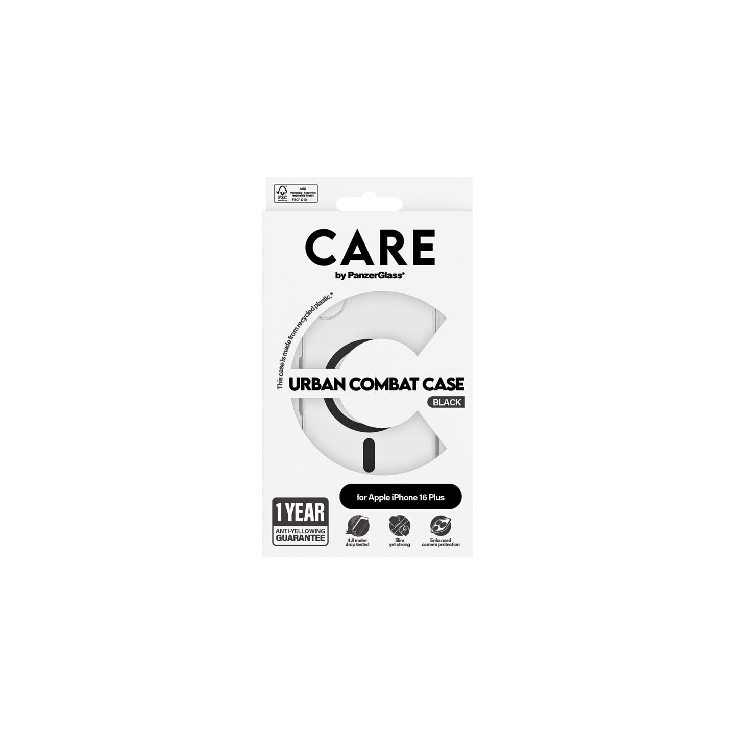 Care by PanzerGlass Case Flagship | Back protection | Apple | iPhone 16 Plus | Recycled plastic | Transparent/Black | MagSafe