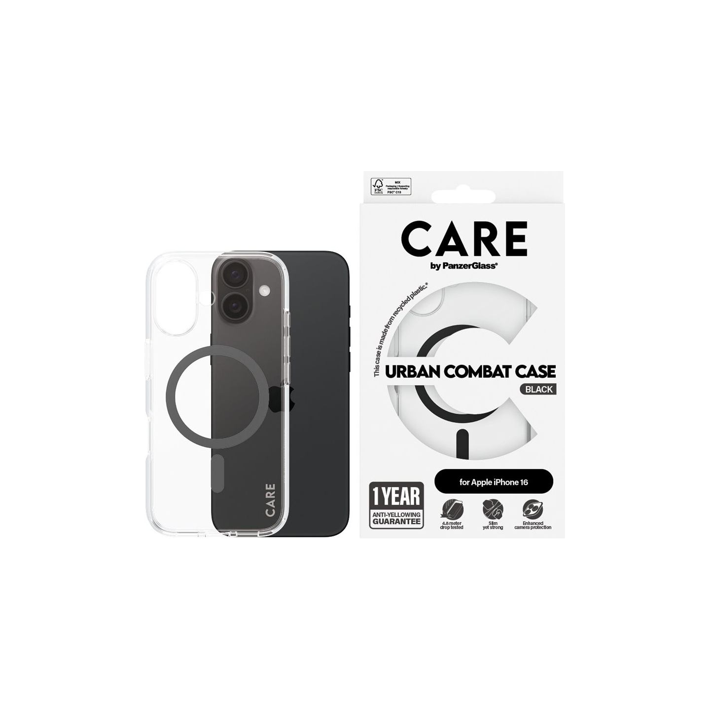 Care Flagship Case | Back cover | Apple | iPhone 16 | Recycled plastic | Black | MagSafe