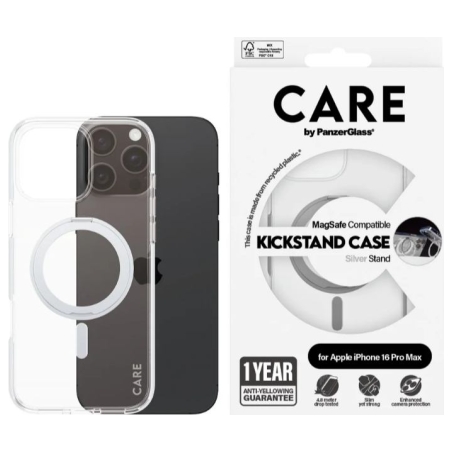 Care Feature Case | Back cover | Apple | iPhone 16 Pro Max | Recycled plastic | Silver | Kickstand & MagSafe