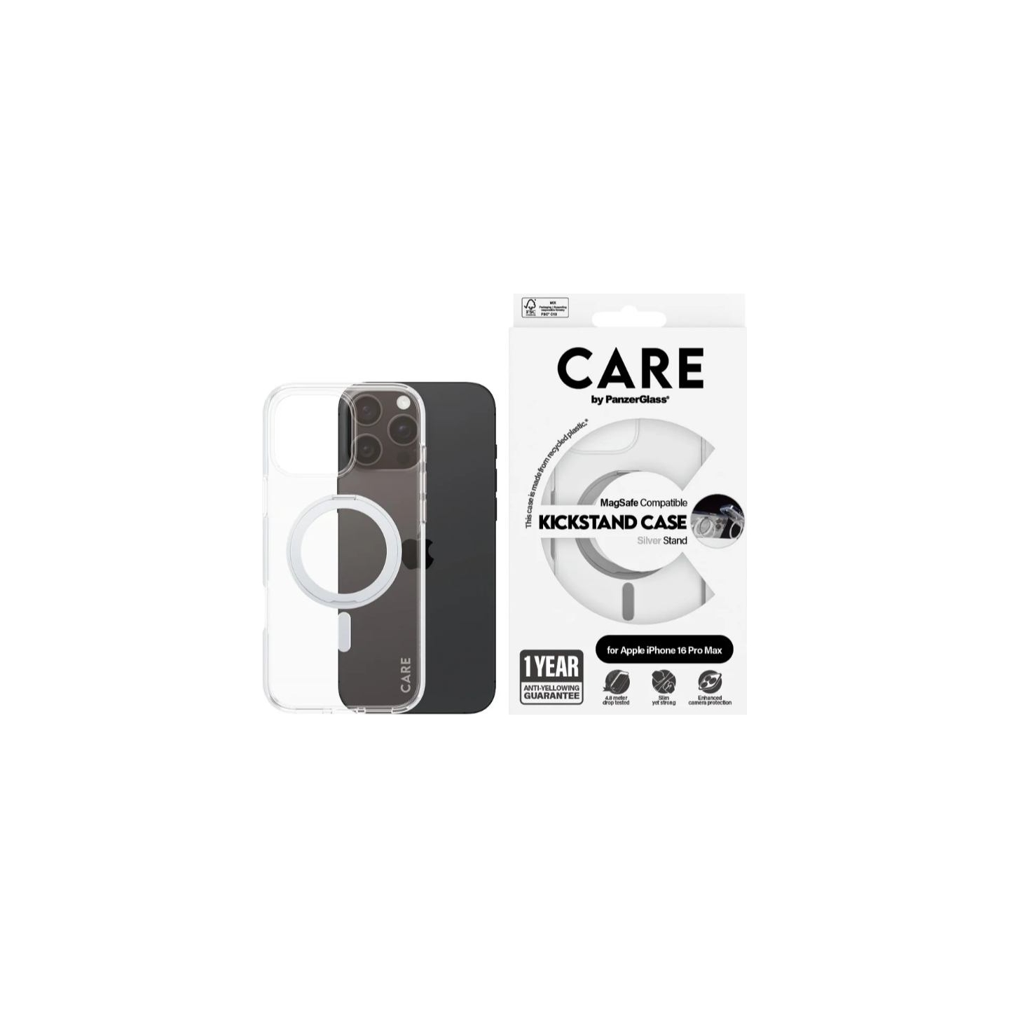 Care Feature Case | Back cover | Apple | iPhone 16 Pro Max | Recycled plastic | Silver | Kickstand & MagSafe