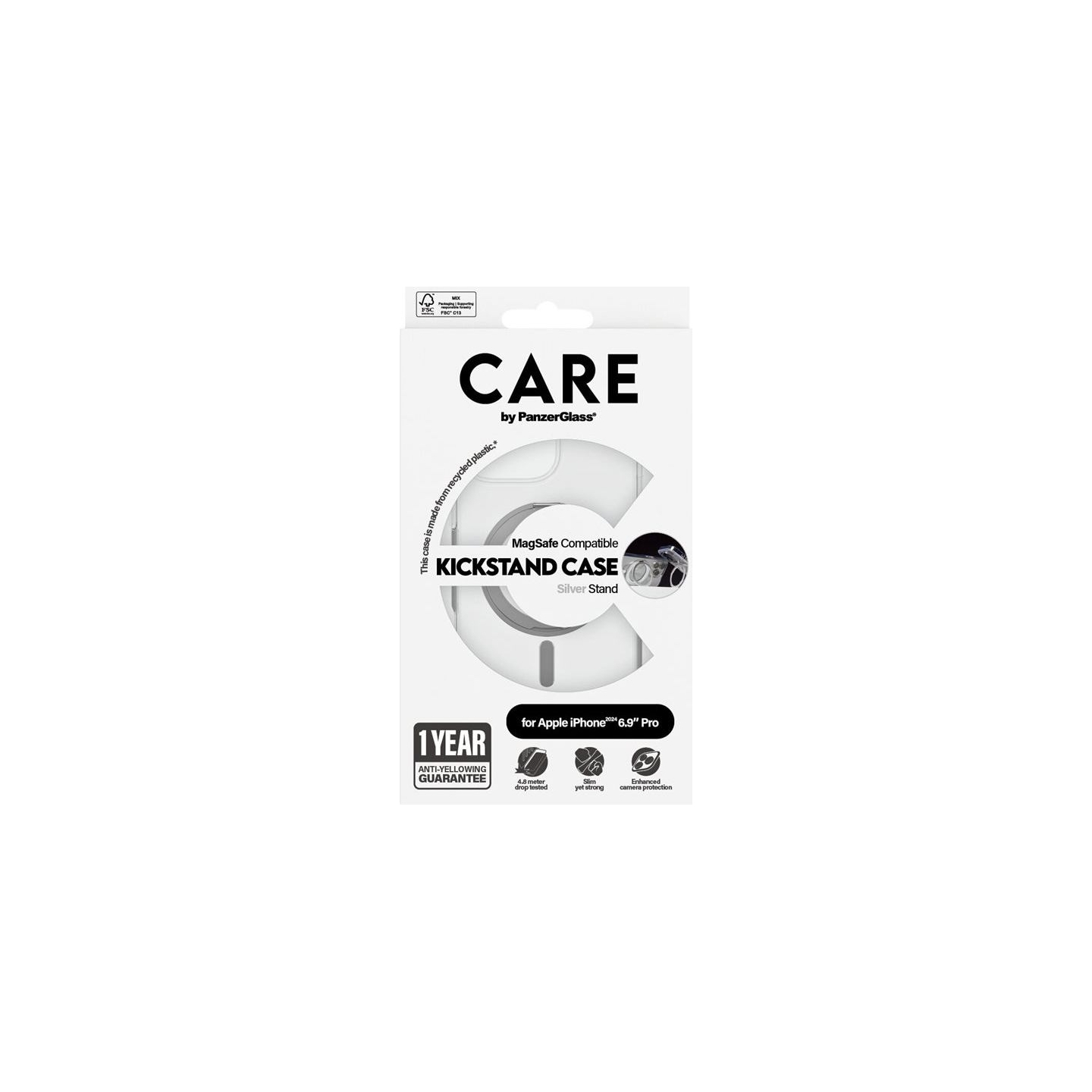 Care Feature Case | Back cover | Apple | iPhone 16 Pro Max | Recycled plastic | Silver | Kickstand & MagSafe