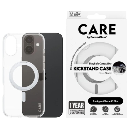 Care by PanzerGlass Case Feature | Back protection | Apple | iPhone 16 Plus | Recycled plastic | Silver | Kickstand & MagSafe
