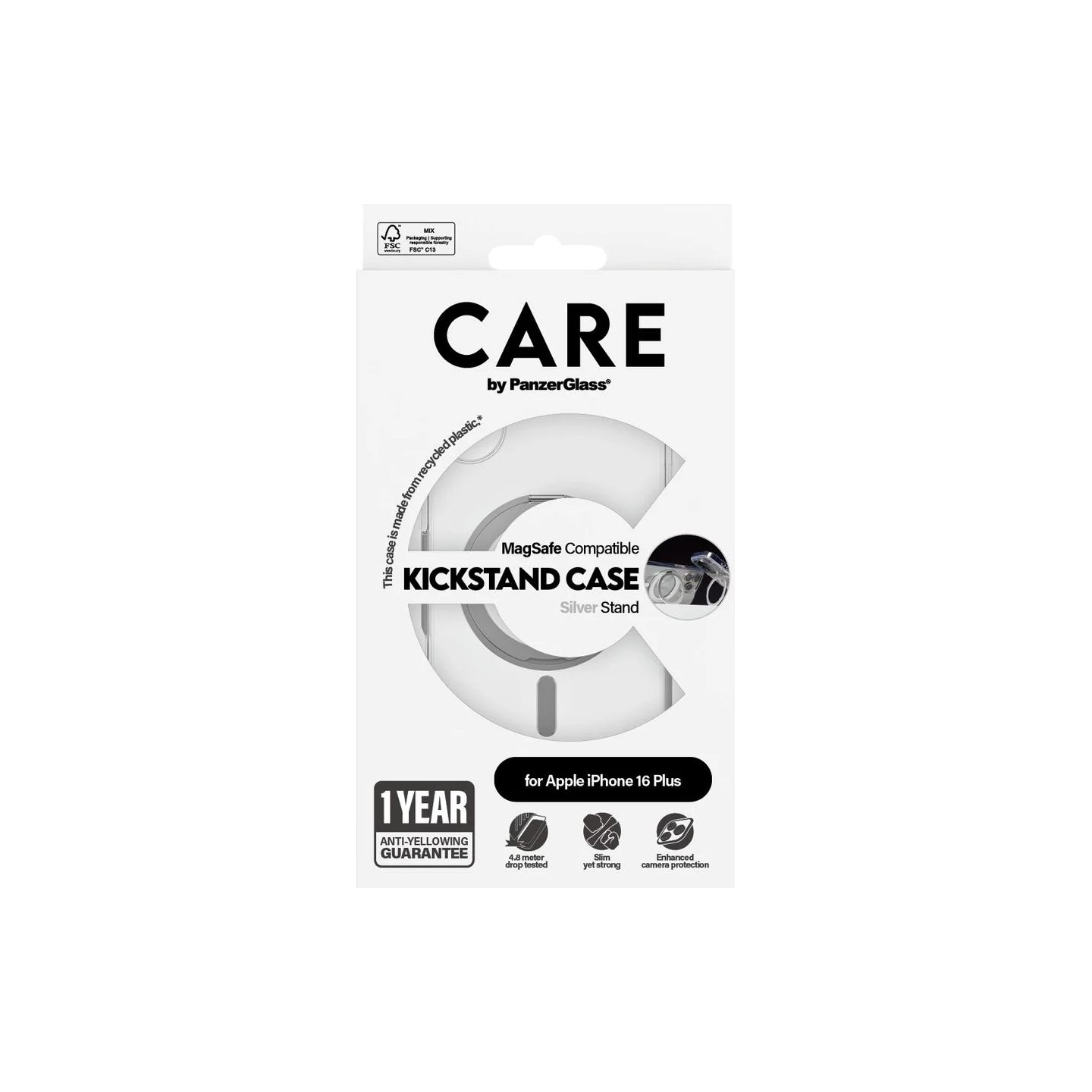Care by PanzerGlass Case Feature | Back protection | Apple | iPhone 16 Plus | Recycled plastic | Silver | Kickstand & MagSafe