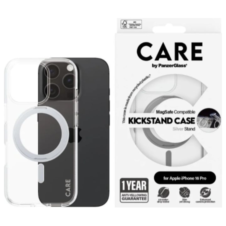 Care Feature Case | Back cover | Apple | iPhone 16 PRO | Recycled plastic | Silver | Kickstand & MagSafe