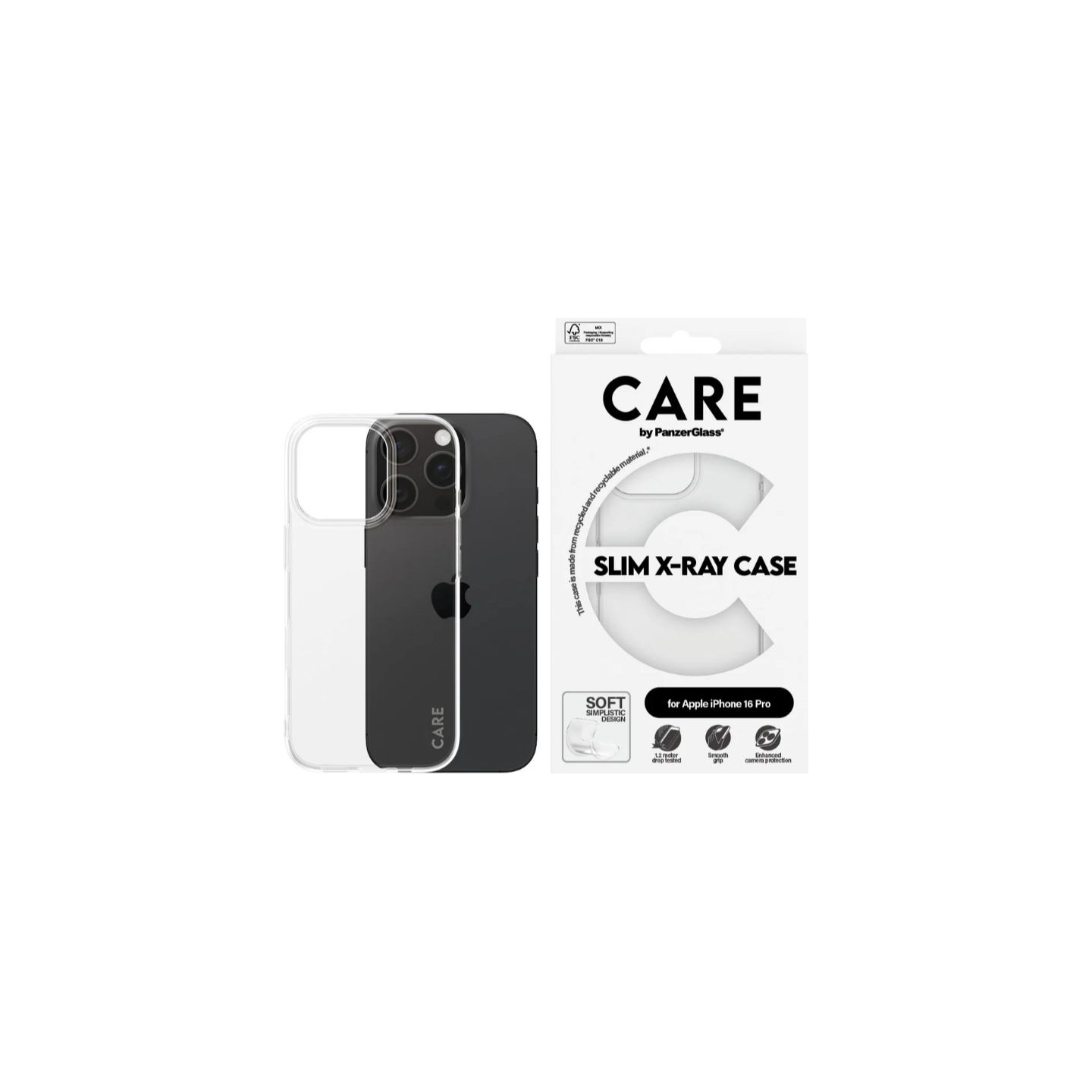 Care Fashionable Case | Back cover | Apple | iPhone 16 PRO | Recycled plastic | Transparent | X-Ray Soft Basic