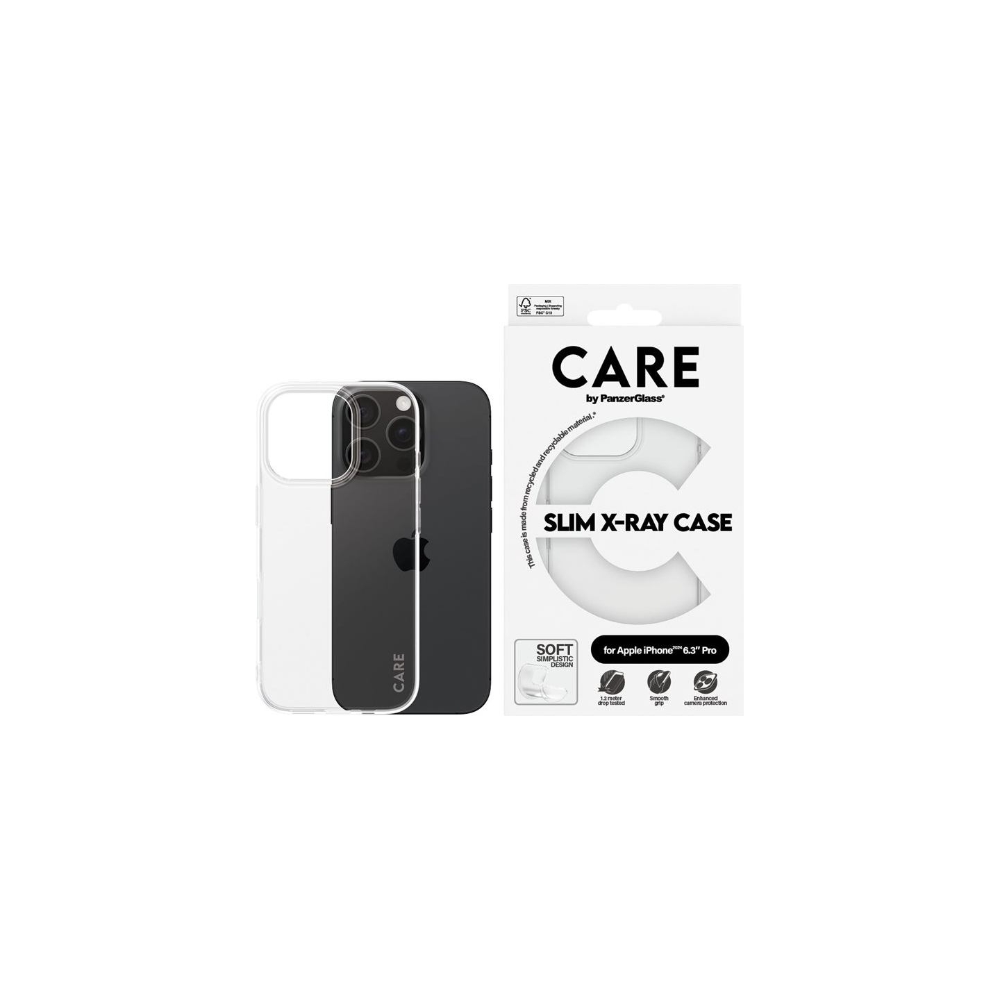 Care Fashionable Case | Back cover | Apple | iPhone 16 PRO | Recycled plastic | Transparent | X-Ray Soft Basic