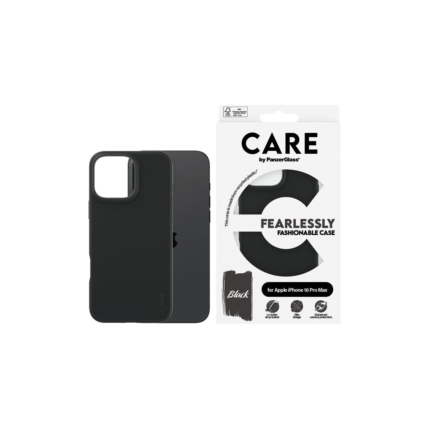 Care Fashionable Case | Back cover | Apple | iPhone 16 Pro Max | Recycled plastic | Black