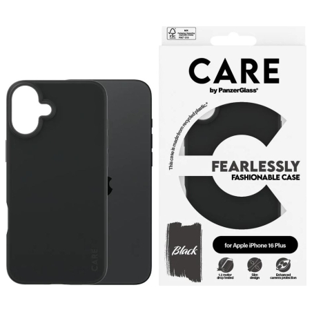 Care by PanzerGlass Case Fashion | Back protection | Apple | iPhone 16 Plus | Recycled plastic | Black