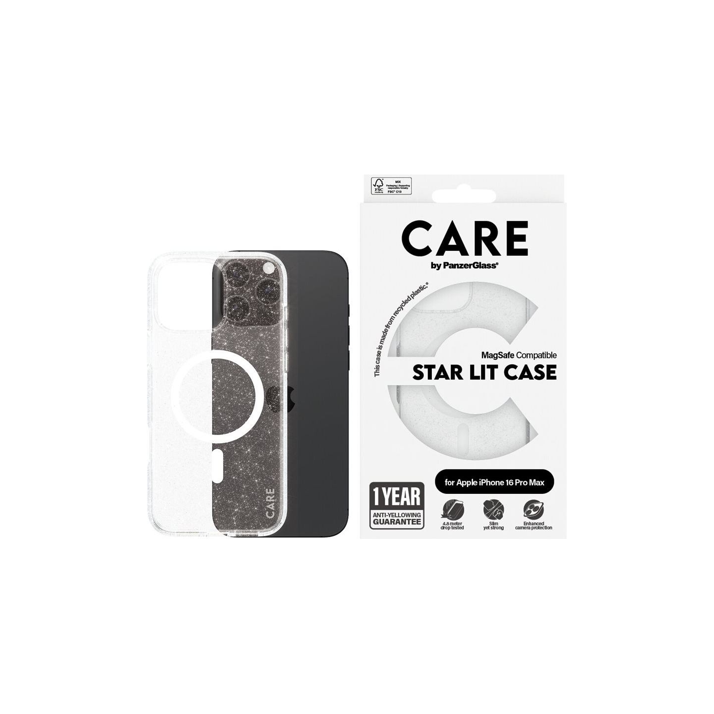 Care Flagship Case | Back cover | Apple | iPhone 16 Pro Max | Recycled plastic | White | Urban Combat Star Lit with MagSafe