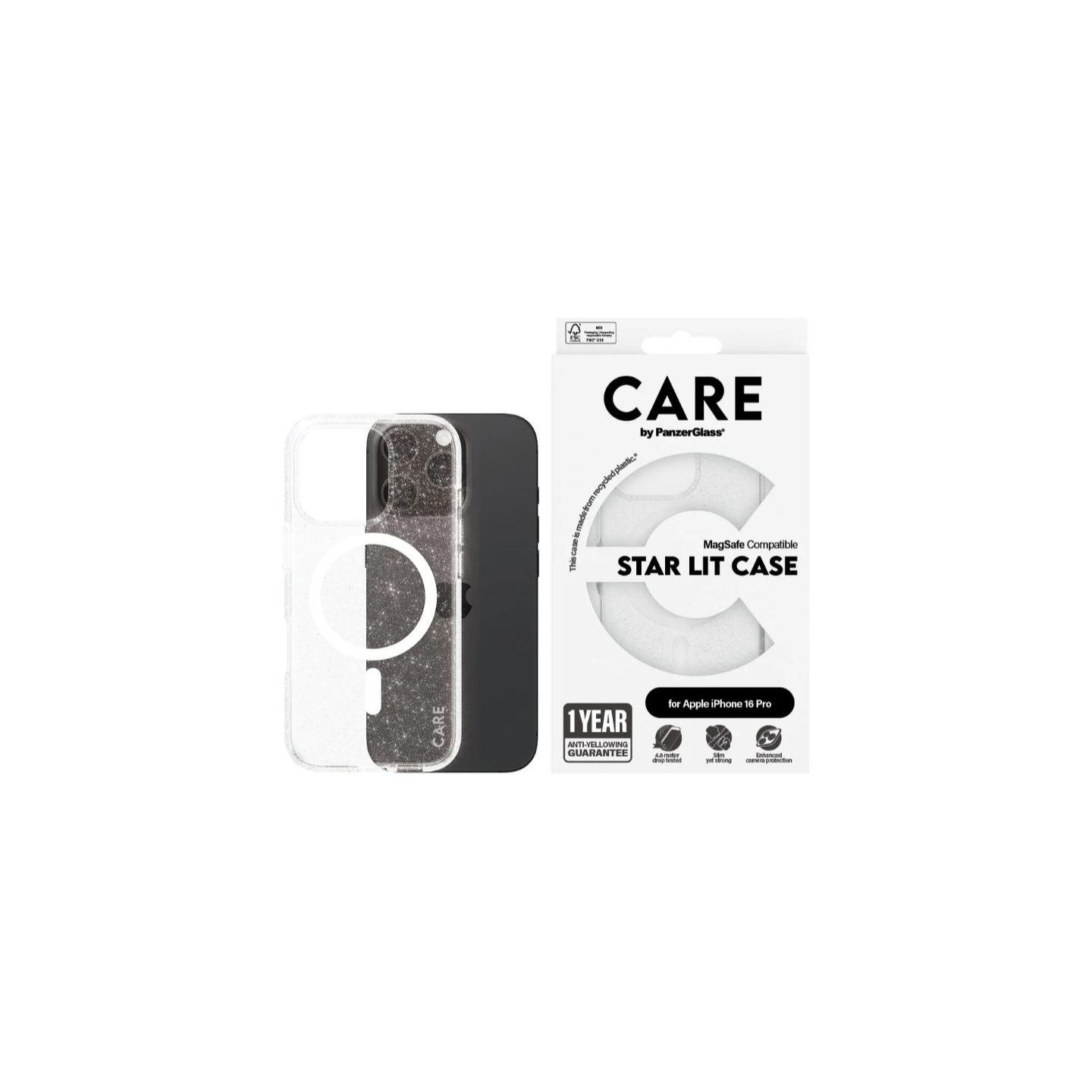 Care Flagship Case | Back cover | Apple | iPhone 16 Pro | Recycled plastic | White | Urban Combat Star Lit with MagSafe