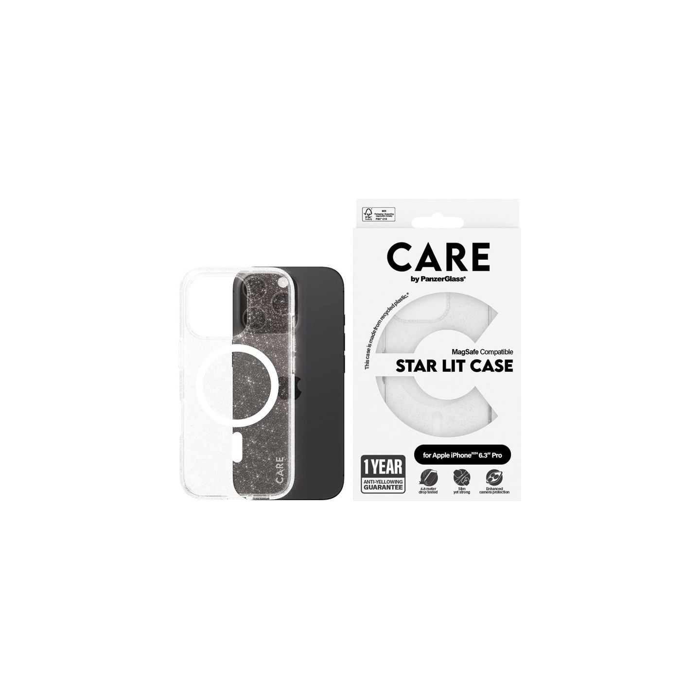 Care Flagship Case | Back cover | Apple | iPhone 16 Pro | Recycled plastic | White | Urban Combat Star Lit with MagSafe