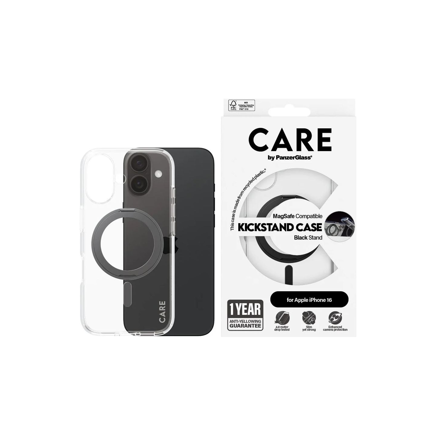 Care Feature Case | Back cover | Apple | iPhone 16 | Recycled plastic | Transparent | MagSafe