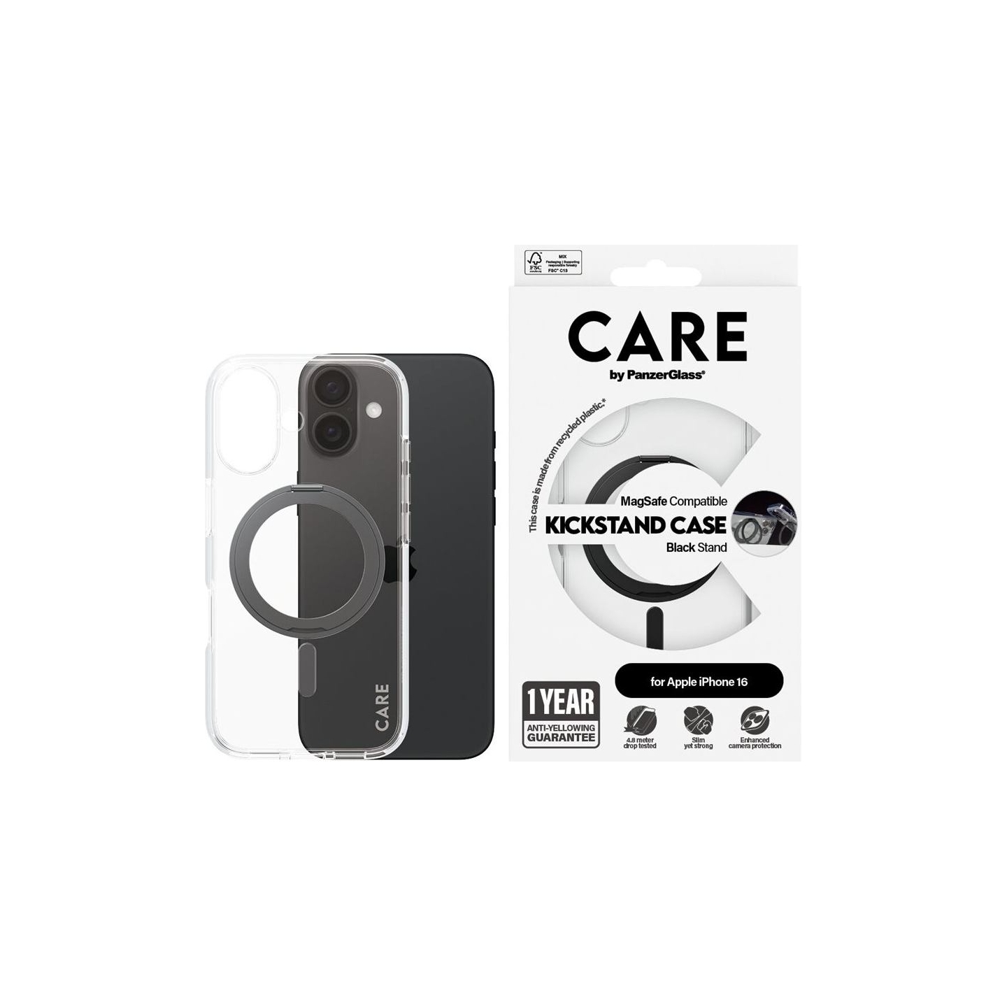 Care Feature Case | Back cover | Apple | iPhone 16 | Recycled plastic | Transparent | MagSafe