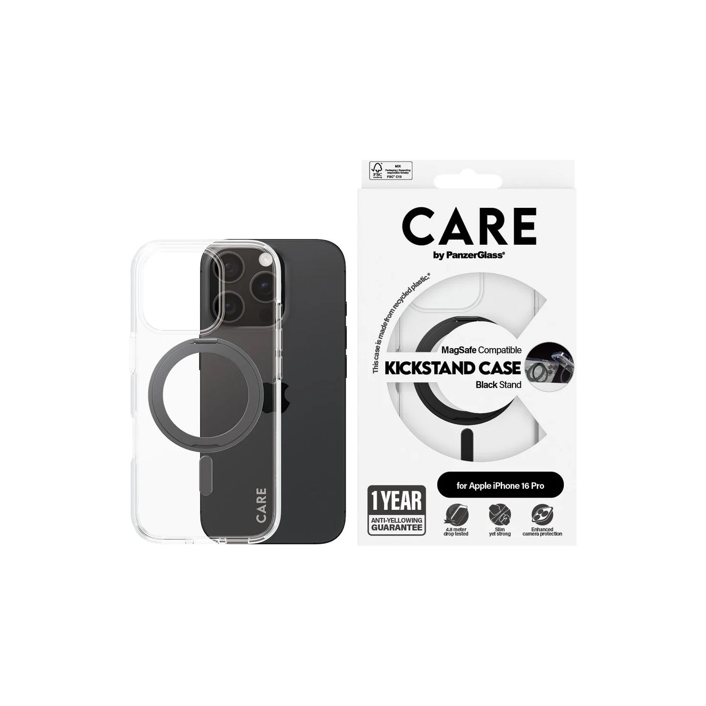 Care Feature Case | Back cover | Apple | iPhone 16 Pro | Recycled plastic | Transparent | MagSafe
